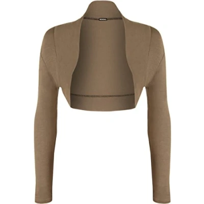 Image of WearAll Ladies Long Sleeve Shrug Womens Bolero Cardigan Top Mocha 20 22