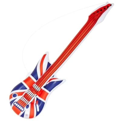 Image of WIDMANN 23947 Inflatable U.K. Guitar With Strap, Adult Unisex, Length 105 cm, United Kingdom, English, Rockstar, Pop Star, Punk, Musicians, Carnival, Theme Parties