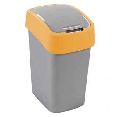 Image of Curver flip bin 50 litre plastic swing top bin, silver/orange