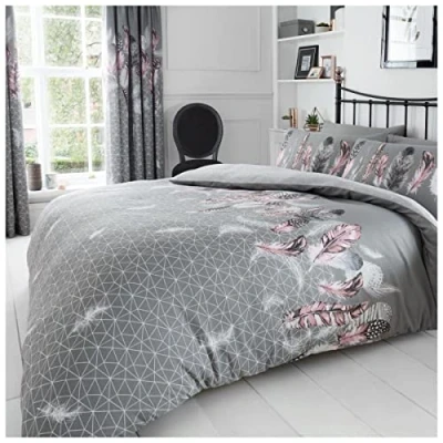 Image of GC GAVENO CAVAILIA Geometrical Duvet Cover, Feather Bedding Set, Reversible Super King Bed Covers, Grey
