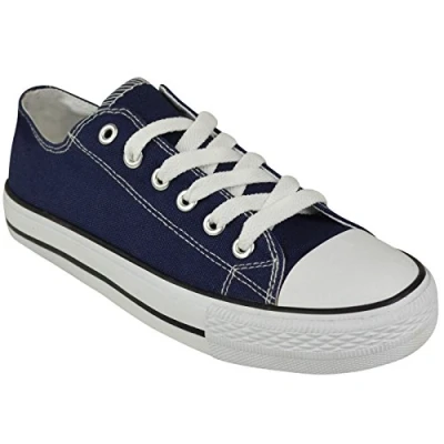 Image of Shop Online Womens Ladies Canvas Shoes Lace Up Casual Flat Sneaker Plimsoll Pumps Low Top Gym Sports Trainers Lightweight (7UK, Navy Blue)
