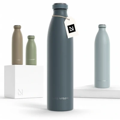 Image of LARS NYSØM Stainless Steel Insulated Water Bottle 12oz 17oz 25oz 34oz 51oz Thermo Flask for Hot and Cold Beverages Leakproof Drinking (Stone Blue, 1000ml)