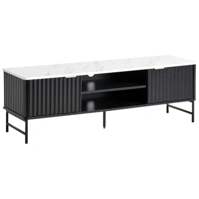 Image of Modern tv Stand Unit 140 x 40 cm mdf Storage Shelf Sideboard Marble Effect Black Glastonbury