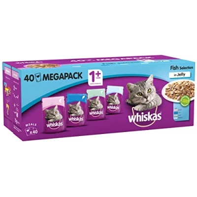 Image of Whiskas Wet Cat Food for Adult Cats Aged 1+, Fish Selection in Jelly, (40 x 100 g)