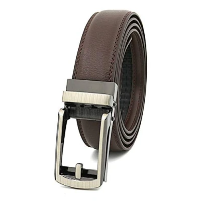 Image of ausuky Leather Mens Ratchet Belt Adjustable Automatic Buckle Comfort Belts (coffee,125cm)