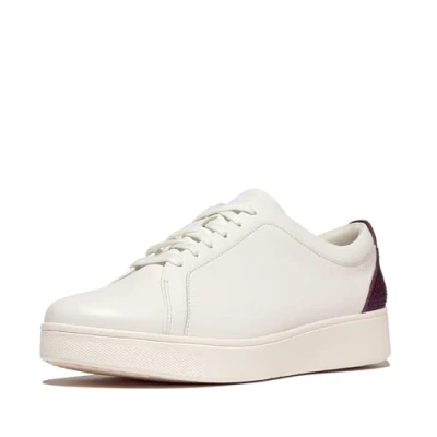Image of Fitflop Women&#039;s Rally Crystal BACKTAB Leather Sneakers Shoe, Urban White/Mauve Wine, 6 UK