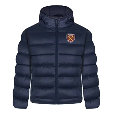 Image of West Ham United FC Official Gift Boys Quilted Hooded Winter Jacket 12 13 Years Navy Blue