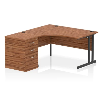 Image of Impulse 1400 LH Crescent Desk Cantilever Walnut/Black 600 Hi Ped