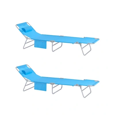 Image of Set of 2 Adjustable Folding Outdoor Camping Chair Bed,Blue OGS35 Bx2 Sobuy