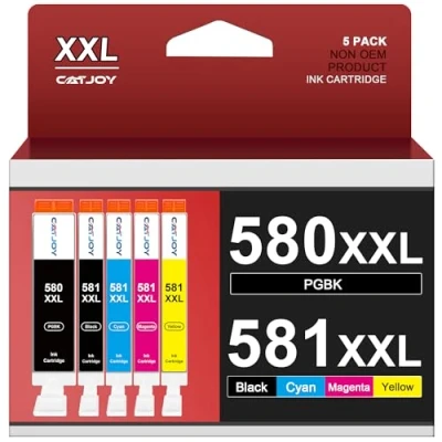 Image of CATJOY 580 581XXL Ink Cartridge Replacement for Canon &amp; 581 Cartridges TS705 Pixma TS6350 TS6250 TS8250 TS6351 TS6251 TS8550 TS8500 TS8252 TS9150 (5 Pack)