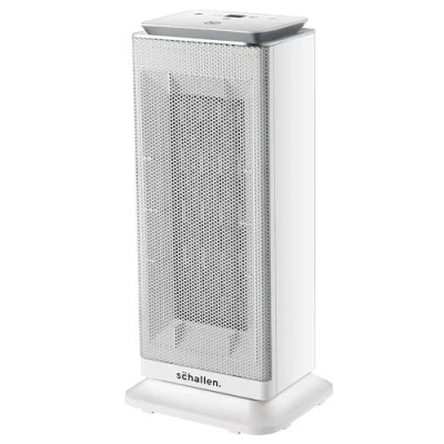 Image of Schallen Floor Standing PTC Ceramic Heater Warm and Cool Air Fan with 24 Hour Timer, Remote Control LCD Display in White