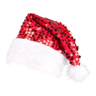 Image of Boland Red Santa Hat with Sequins, Plush White Trim, Christmas Hat, Xmas, Fancy Dress Accessory, Ladies Party, Secret Santa, Adult, One Size (Red)