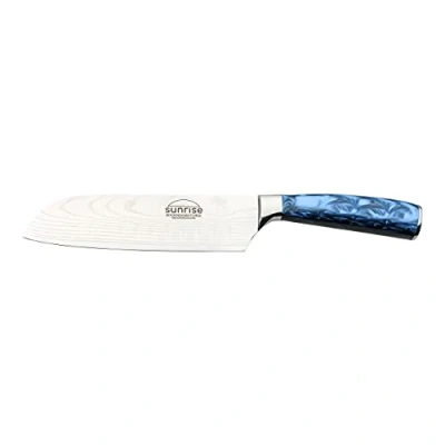 Image of Rockingham Forge Sunrise Collection 7 Santoku Japanese Chef’s Kitchen Knife, Premium Stainless Steel with Ergonomic Resin Handles, Sapphire, RF 2105BL