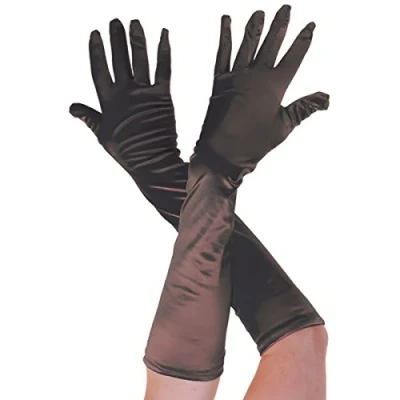 Image of Crazy Chick® New Women&#039;s Black Long Satin Smooth Finger Gloves Ladies Gown Opera Gangster Wedding Bridal Prom Banquet Dress Evening Party