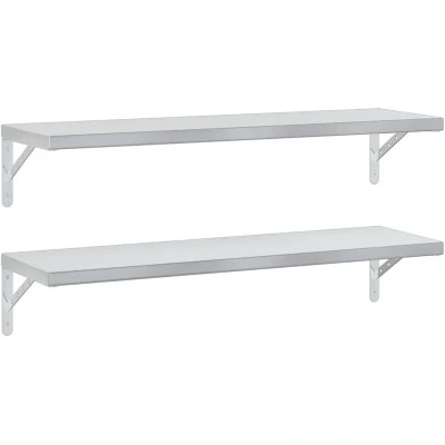Image of vidaXL Wall Shelves 2 pcs 100x30 cm Silver Stainless Steel