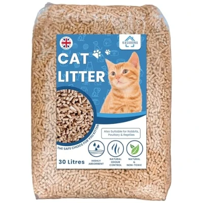Image of KasaBona Premium Cat Litter Wooden Pellets Ultra Absorbent Biodegradable Natural Fresh Scent Soft Bedding Eco Friendly &amp; Effective Odour Control Freshener (30L)