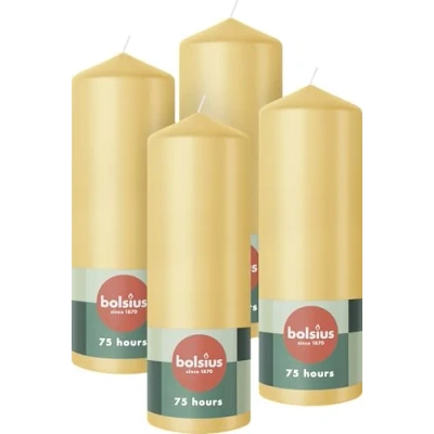 Image of Bolsius Pillar Candles Beige 4 Pack 20 x 7 cm Decorative Household Long Burning Time of 75 Hours Unscented Includes Natural Vegan Wax Without Palm Oil
