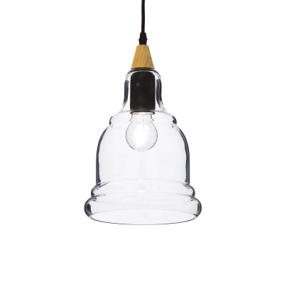 Image of Gretel 1 Light Ceiling Pendant Black, Clear Glass, E27