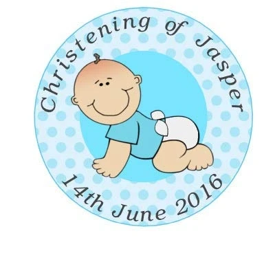 Image of 30 x Pre Cut Blue Boy Personalised Christening/Dedication/Baptism/Confirmation Cup Cake Fairy Toppers/Decorations Edible Wafer Paper