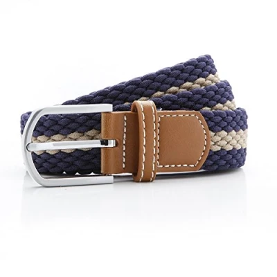 Image of Asquith &amp; Fox Stripe Braid Stretch Belt, Multicolour (Navy/Khaki 000), 38 (Size:One Size)
