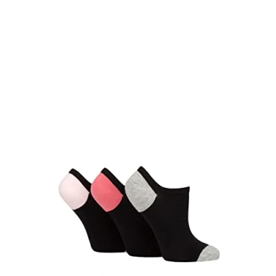 Image of Women&#039;s 3 Pair Pringle Plain and Patterned Cotton Trainer Socks Black Pink / Grey Heel &amp; Toe 4 8 Ladies