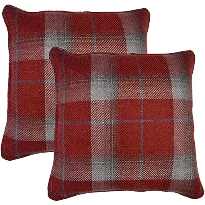 Image of Maple Textiles Set of 2 Red Tartan Classic Check Plaid Brushed Wool Feel Cushion Covers, 17&#039;&#039; x (MT/CT/RT)