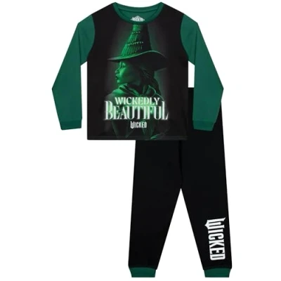 Image of WICKED Movie Girls Pyjamas Elphaba PJs Long Sleeve Girls’ Pyjama Sets Official The Wizard Of Oz Merchandise Black 8 9 Years