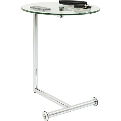 Image of Kare Design Side Table Easy Living Clear, Silver, Steel Chromed, Safety Glass, Coffee Table, for Room, bedroom, hallway, 63x46x46 cm (H/W/D)