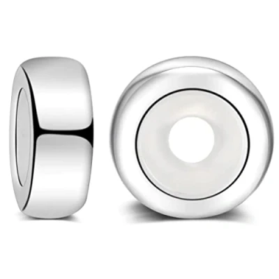 Image of Round Spacer Charms for Bracelets 925 Sterling Silver Beads Clip Stopper Pandora Bracelet (White Crystal 4PC)