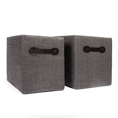 Image of EHC Set of 2 Fabric Multi purpose Storage Basket Hamper Nursery Container Organizer with Easy Carry Handles, Black