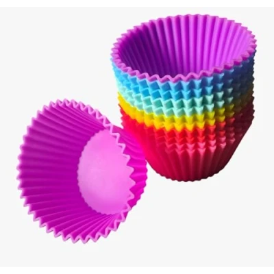 Image of Silicone Baking Cup Cake Cases, 12 Pack, Reusable, Dishwasher Safe, Non Stick, Easy Clean, Food Grade Cupcake Liners, Muffin Cases for