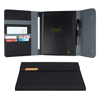 Image of Rocketbook Capsule 2.0 Folio Cover for Core and Fusion 100% recyclable, with pen holder, magnetic closure internal storage compartment black, Executive A5 size 15.2 cm x 22.3 cm, 1 piece