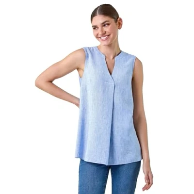 Image of Roman Womens Plain Sleeveless Vest Top Blue Size 10 UK