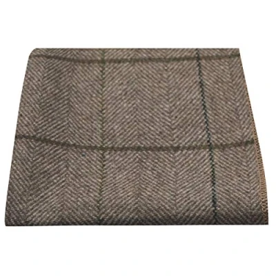Image of King &amp; Priory Luxury Peanut Brown Herringbone Check Pocket Square, Handkerchief, Tweed