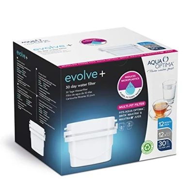 Image of Aqua Optima Evolve+ 30 Day Water Filter Cartridge, 12 Pack, Compatible With Brita Maxtra and Maxtra+, Months Supply, EPS212