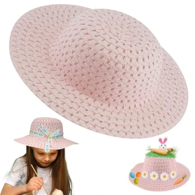 Image of SRV Hub 52cm Circumference Pink Easter Bonnet Hat Make Your Own Happy Seasonal Celebrations Accessory, Wide Brim Beach for Kids 5 10 Years