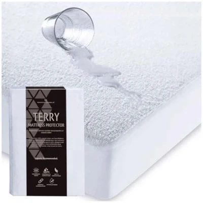 Image of Terry Towelling Mattress Protector Double Bed Anti Allergic Waterproof Durable Polycotton Cover (140x190x30cm) White