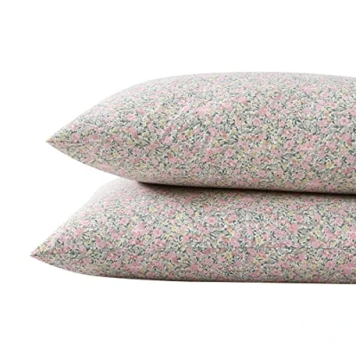 Image of Laura Ashley Standard Pillowcase Set, Breathable Percale Cotton Bedding, Crisp &amp; Cool Home Decor (Loveston Pink, 2 Piece)