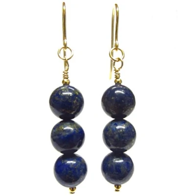 Image of Lapis Lazuli Earrings, 9ct Gold Hook Blue Gemstone Bead Drops