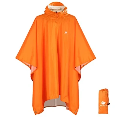 Image of Anyoo Waterproof Rain Poncho Lightweight Reusable Hiking Coat Jacket with Hood for Outdoor Activities,Camo Grey,One Size