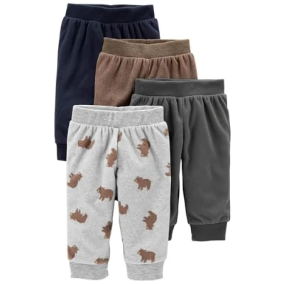 Image of Simple Joys by Carter&#039;s Baby 4 Pack Fleece Pants Casual, Brown/Dark Grey/Light Grey Bear Print/Navy, Premature (Pack of 4)