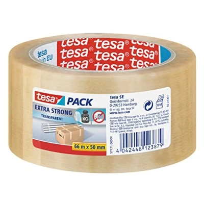 Image of tesa Extra Strong PVC Packing Tape for Heavy Parcels and Boxes, Clear, 66 m x 50 mm
