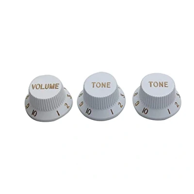 Image of Guyker Top Hat Guitar Potentiometer Knobs 6mm Dia. Shaft Pots Bell Cap Speed Tone and Volume Control Knob Replacement Parts for Electric or Precision Bass (Set of 3, White)