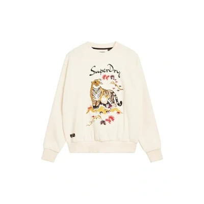 Image of Superdry Women&#039;s Suika Embroidered Loose Sweat Sweatshirt, Oatmeal Beige, 8
