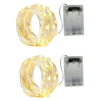 Image of BXROIU 2 Pack Fairy Lights Battery Operated, Silver Wire Mode Chains 16.5ft /5 Meter 50 LEDs String for Bedroom Christmas Party Wedding Decoration Warm White (Warm White, 5 Meter)
