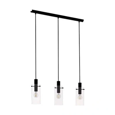 Image of Eglo Lighting Montefino 3 Lamp Straight Bar Pendant Ceiling Light Black