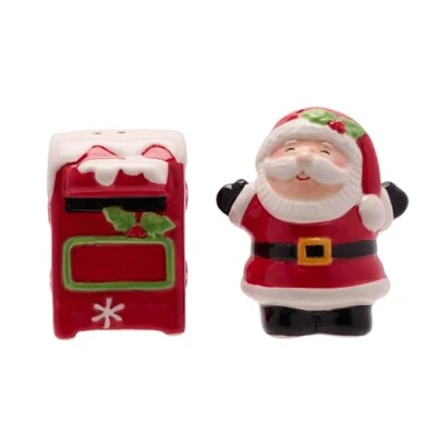 Image of The Seasonal Gift Co Santa &amp; Post Box Christmas Salt Pepper Shakers Festive Xmas Gifting Homeware for Presents, Stocking Fillers Dining Holiday Room Home Decor.