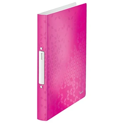 Image of Leitz 2 Ring Binder, Holds up to 190 Sheets, Wow Range, 25 mm Spine, 42570023 A4, Pink Metallic