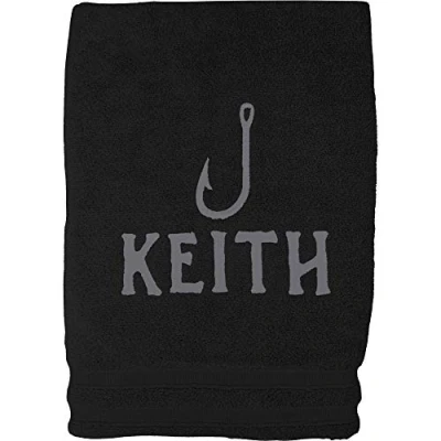Image of TeddyTs Personalised Fishing Gift Towel with Embroidered Name (Jet Black)