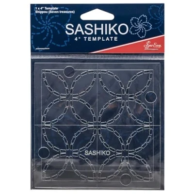 Image of Sew Easy 4 Sashiko Template Shippou (Seven Treasures) Quilting &amp; Patchwork Rule for Applique Sewing, Transparent Acrylic Non Slip, Instructions Included